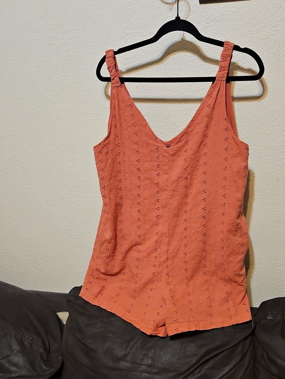 Sleeveless Coral Eyelet V-Neck Romper